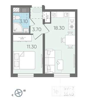 1-к квартира, вторичка, 37м2, 6/25 этаж