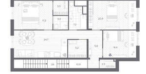 3-к квартира, сданный дом, 117м2, 2/9 этаж