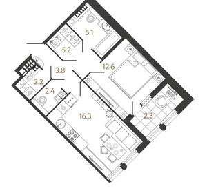 1-к квартира, вторичка, 48м2, 6/6 этаж