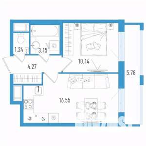 1-к квартира, строящийся дом, 37м2, 21/25 этаж