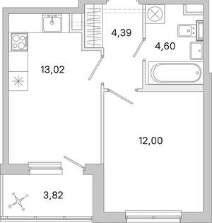 1-к квартира, вторичка, 36м2, 1/5 этаж