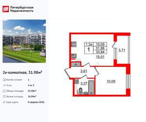 1-к квартира, вторичка, 32м2, 5/5 этаж