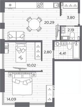 2-к квартира, вторичка, 58м2, 2/7 этаж