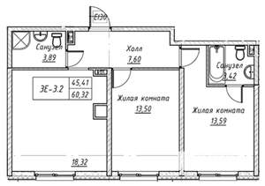 2-к квартира, вторичка, 60м2, 13/14 этаж
