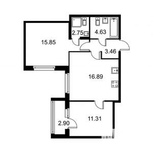 2-к квартира, строящийся дом, 56м2, 1/9 этаж