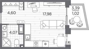 Студия квартира, строящийся дом, 28м2, 12/13 этаж