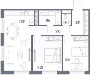 2-к квартира, строящийся дом, 68м2, 8/10 этаж