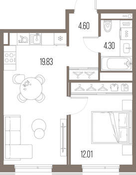1-к квартира, вторичка, 41м2, 4/10 этаж