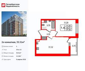 1-к квартира, вторичка, 36м2, 10/11 этаж