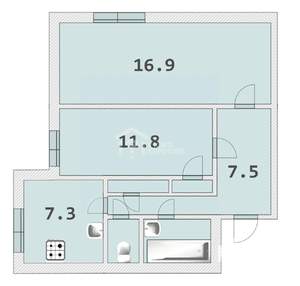 2-к квартира, вторичка, 50м2, 1/8 этаж