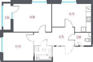 2-к квартира, вторичка, 57м2, 2/10 этаж