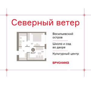 1-к квартира, вторичка, 40м2, 10/15 этаж