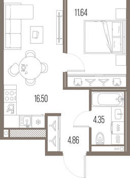 1-к квартира, строящийся дом, 37м2, 10/10 этаж