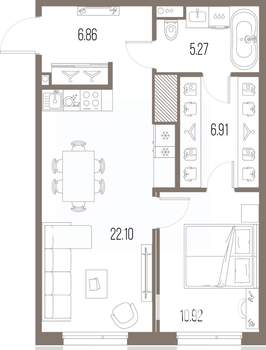 1-к квартира, вторичка, 52м2, 5/10 этаж