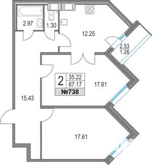 2-к квартира, строящийся дом, 67м2, 11/25 этаж