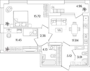 2-к квартира, строящийся дом, 62м2, 5/15 этаж