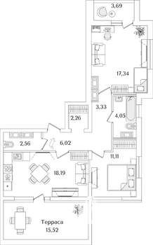 2-к квартира, строящийся дом, 69м2, 14/17 этаж