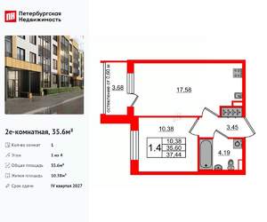 1-к квартира, вторичка, 36м2, 1/4 этаж
