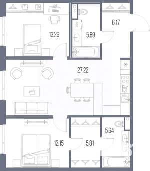 2-к квартира, строящийся дом, 76м2, 10/10 этаж