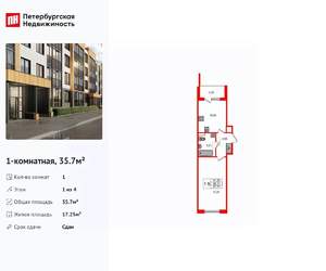1-к квартира, вторичка, 36м2, 1/4 этаж