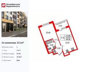 1-к квартира, вторичка, 33м2, 1/4 этаж