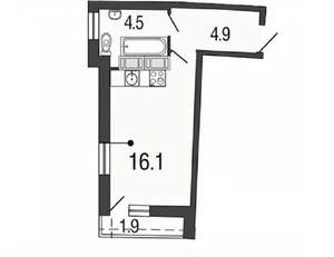 Студия квартира, вторичка, 26м2, 7/19 этаж