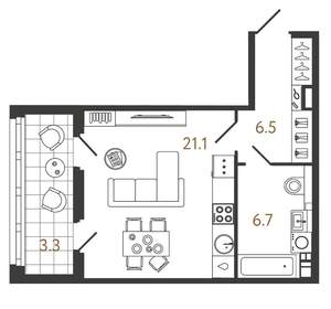 Студия квартира, вторичка, 34м2, 3/9 этаж