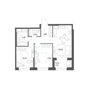 2-к квартира, вторичка, 56м2, 11/24 этаж