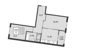 2-к квартира, вторичка, 73м2, 6/9 этаж