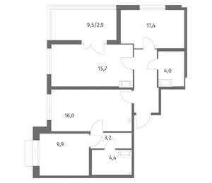 3-к квартира, вторичка, 75м2, 12/13 этаж