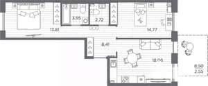 2-к квартира, вторичка, 64м2, 1/7 этаж