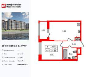 1-к квартира, вторичка, 33м2, 11/17 этаж