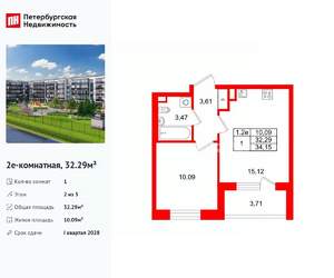 1-к квартира, вторичка, 32м2, 2/5 этаж