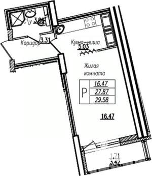 Студия квартира, вторичка, 28м2, 21/25 этаж