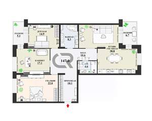 4-к квартира, вторичка, 147м2, 2/5 этаж