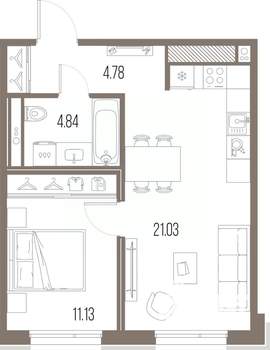 1-к квартира, строящийся дом, 42м2, 9/10 этаж