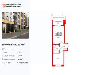 1-к квартира, вторичка, 33м2, 2/4 этаж