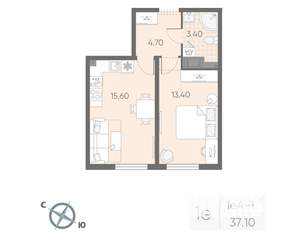 1-к квартира, вторичка, 37м2, 12/25 этаж
