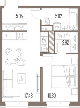 1-к квартира, строящийся дом, 41м2, 7/10 этаж
