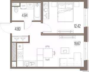 1-к квартира, вторичка, 42м2, 3/10 этаж