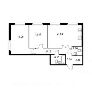 2-к квартира, строящийся дом, 67м2, 2/9 этаж