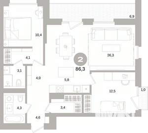2-к квартира, вторичка, 86м2, 10/15 этаж