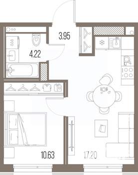 1-к квартира, строящийся дом, 36м2, 5/10 этаж