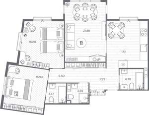 3-к квартира, строящийся дом, 96м2, 4/9 этаж