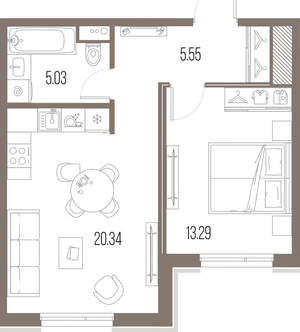 1-к квартира, вторичка, 44м2, 2/10 этаж