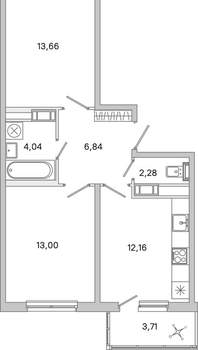2-к квартира, вторичка, 54м2, 2/5 этаж