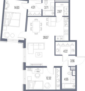 2-к квартира, вторичка, 78м2, 10/10 этаж