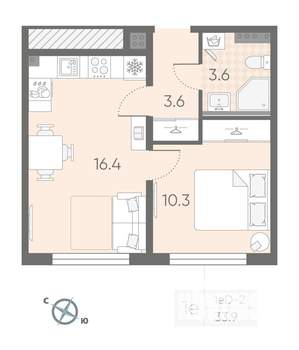 1-к квартира, вторичка, 34м2, 3/4 этаж