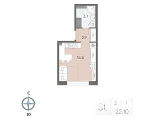 Студия квартира, вторичка, 22м2, 10/12 этаж