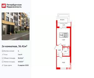 1-к квартира, вторичка, 36м2, 2/4 этаж